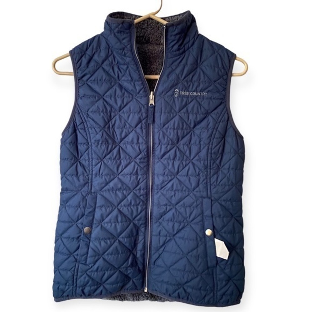 Free Country Vest Women’s Size Small Blue Full Zip Up Pockets Polyester